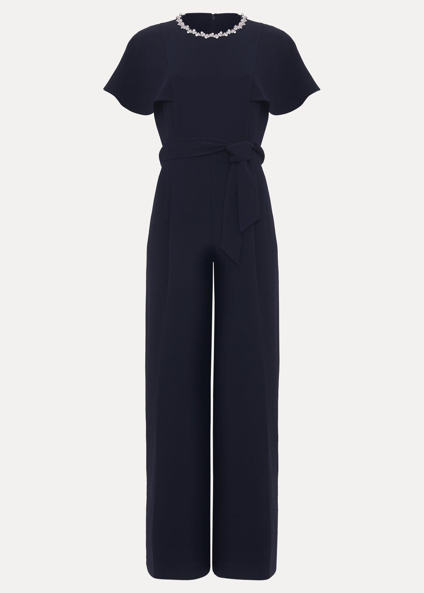 Orwen Navy Jewelled Neck Jumpsuit