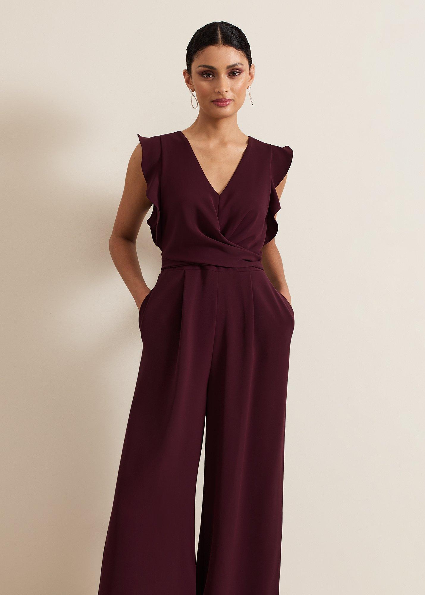 Petite Ayla Burgundy Jumpsuit.