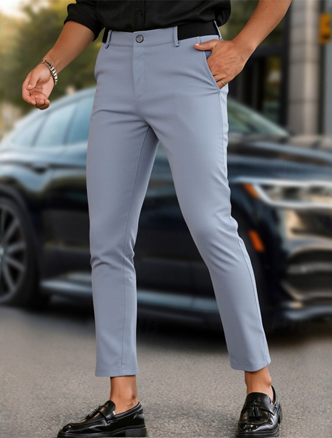 Men's Dress Pants Skinny Trousers Chinos Buttons Pocket Plain Comfort