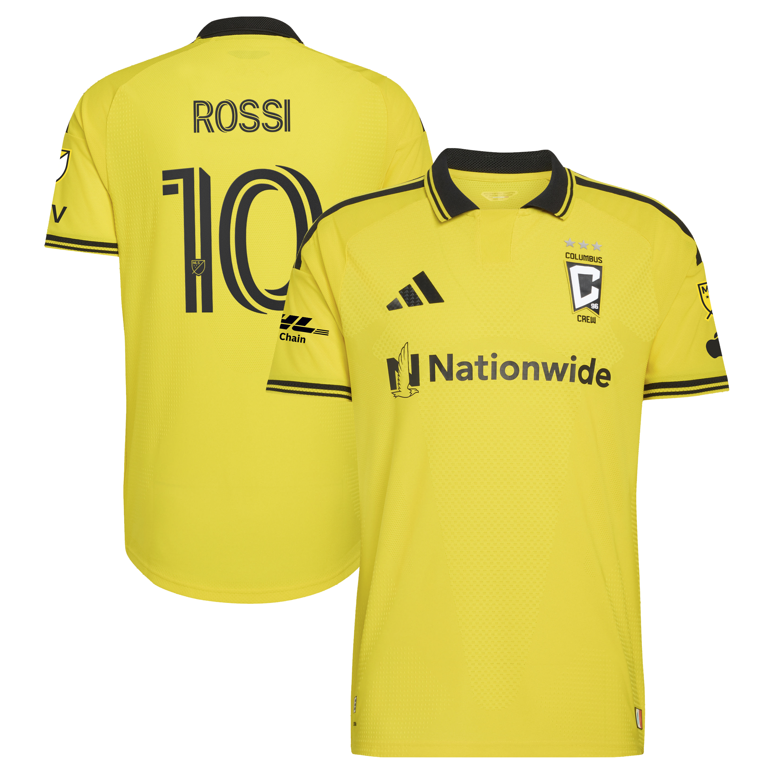[SJH] Youth Diego Rossi Columbus Crew 2026 The Crafted for Excellence Kit On-Field Authentic Patch Jersey - Yellow