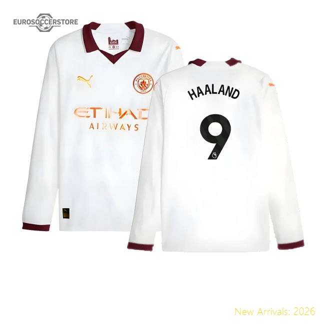 High-Quality Sleeve Away Jersey HAALAND 9 2023-2024 Man City Long