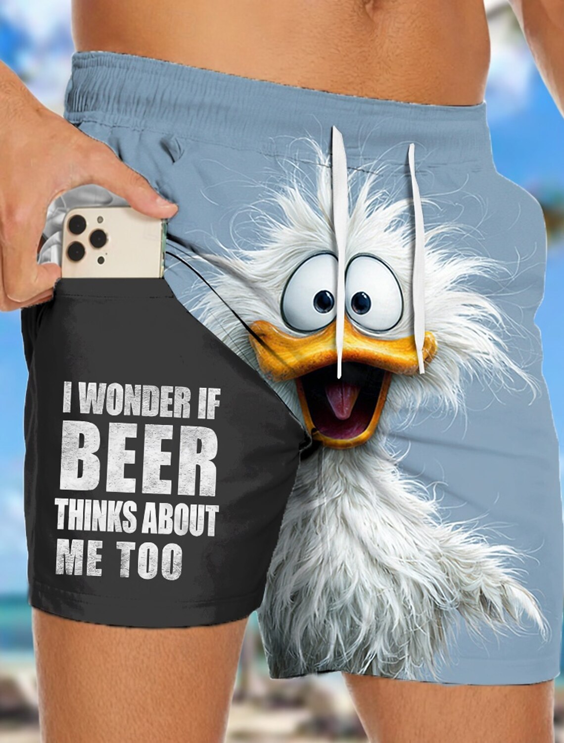 Men's Flamingo Bird Lined Shorts Swim Board Mid Waist Hawaiian