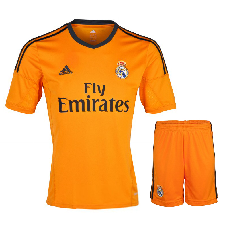 Breathable 13-14 Real Madrid Away Orange Soccer Jersey KitShirtShorts