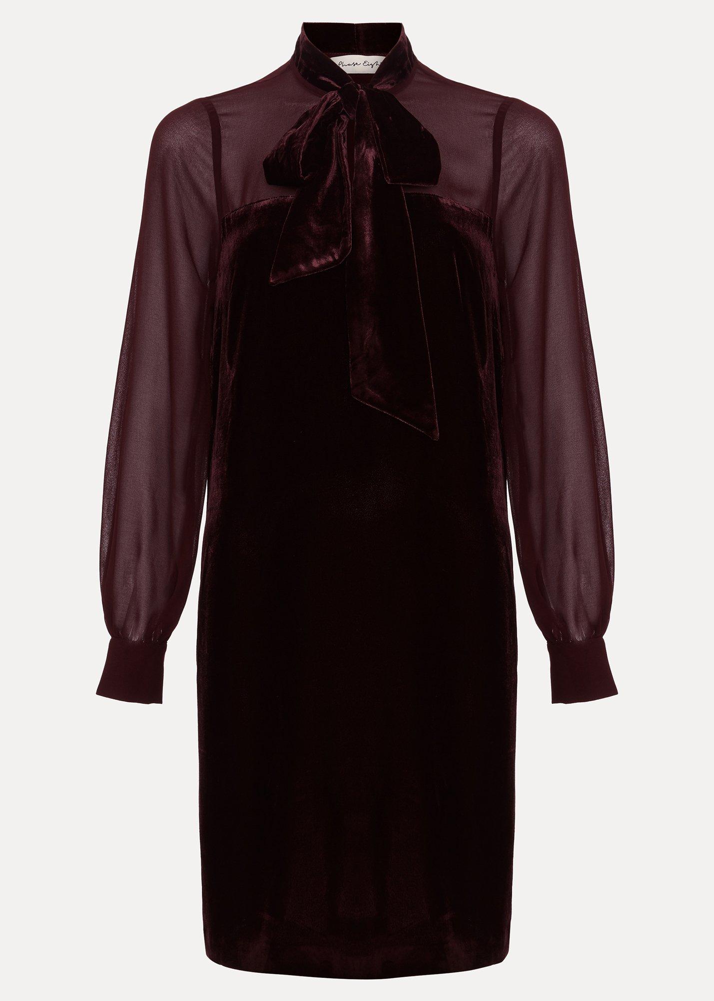Vinnie Burgundy Velvet Pussy Bow Dress