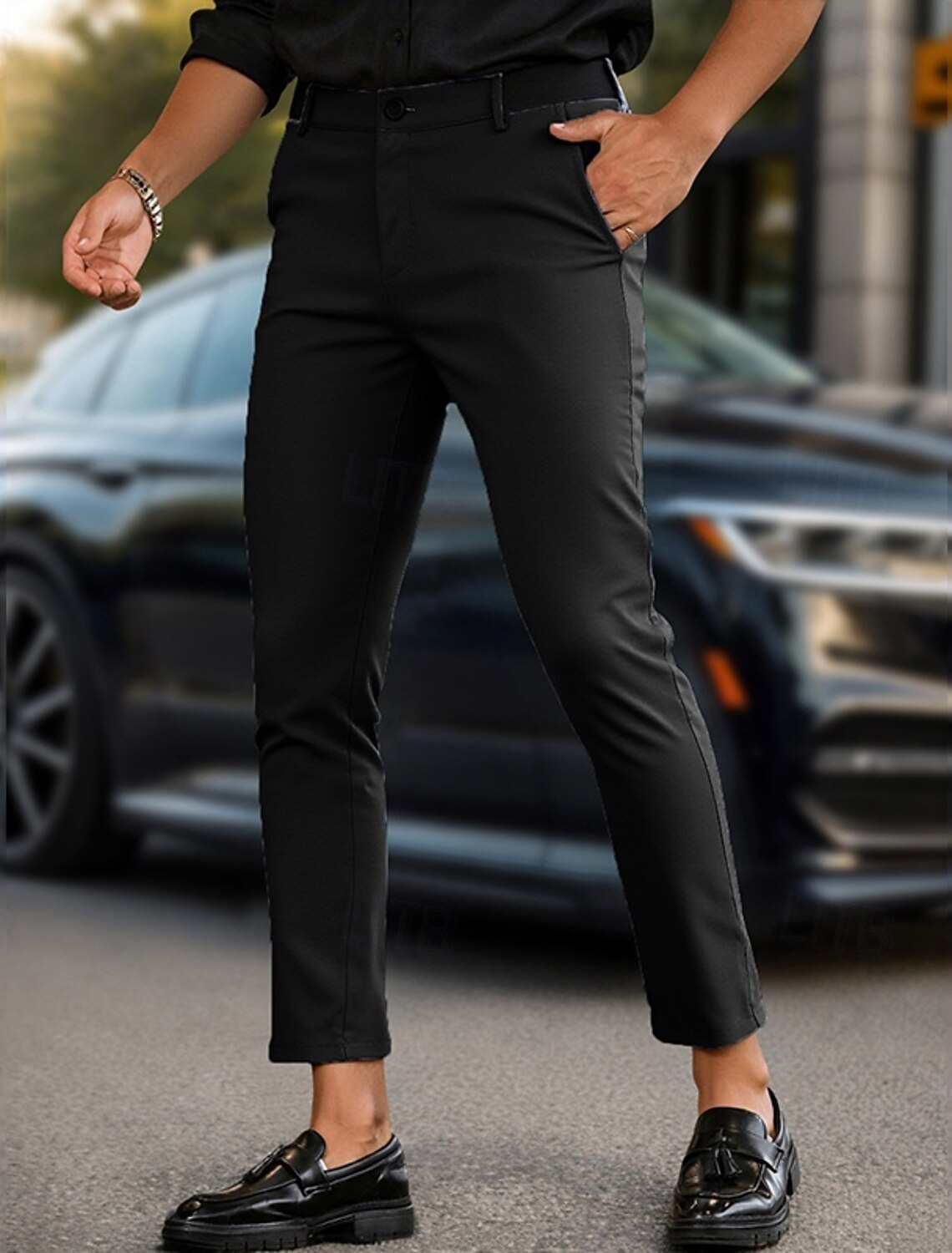 Men's Dress Pants Skinny Trousers Chinos Buttons Pocket Plain Comfort