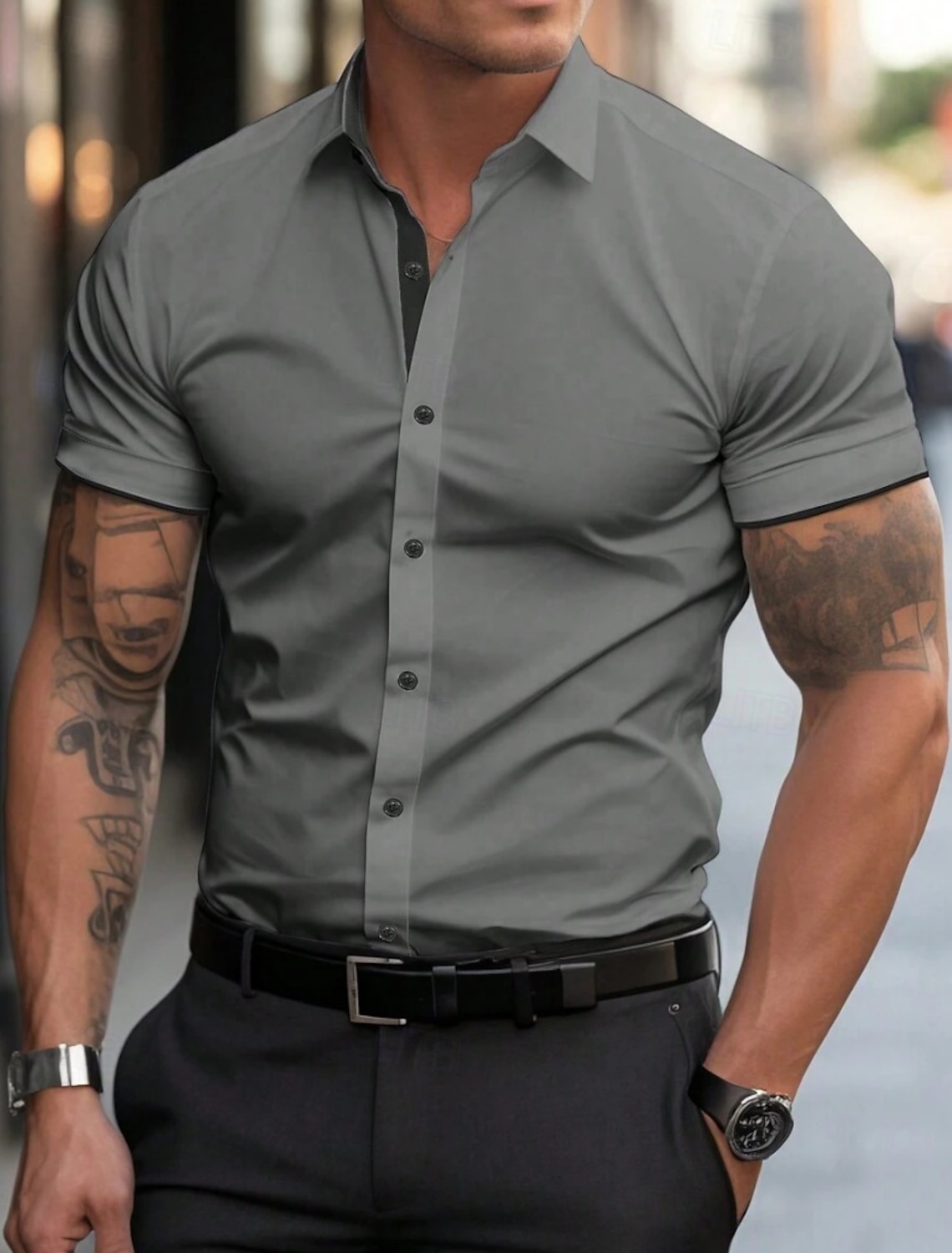 Men's Dress Shirt Non Iron Plain Outdoor Business Light Pink Black