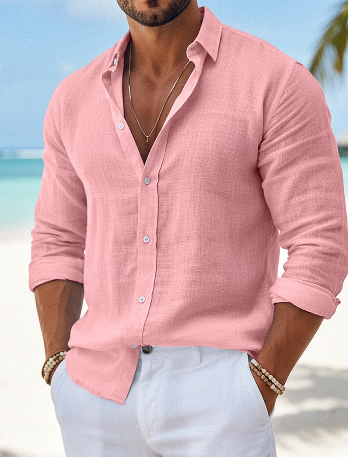 Men's Shirt Linen Summer Beach Wear Button Up Plain Casual Daily Bl #1