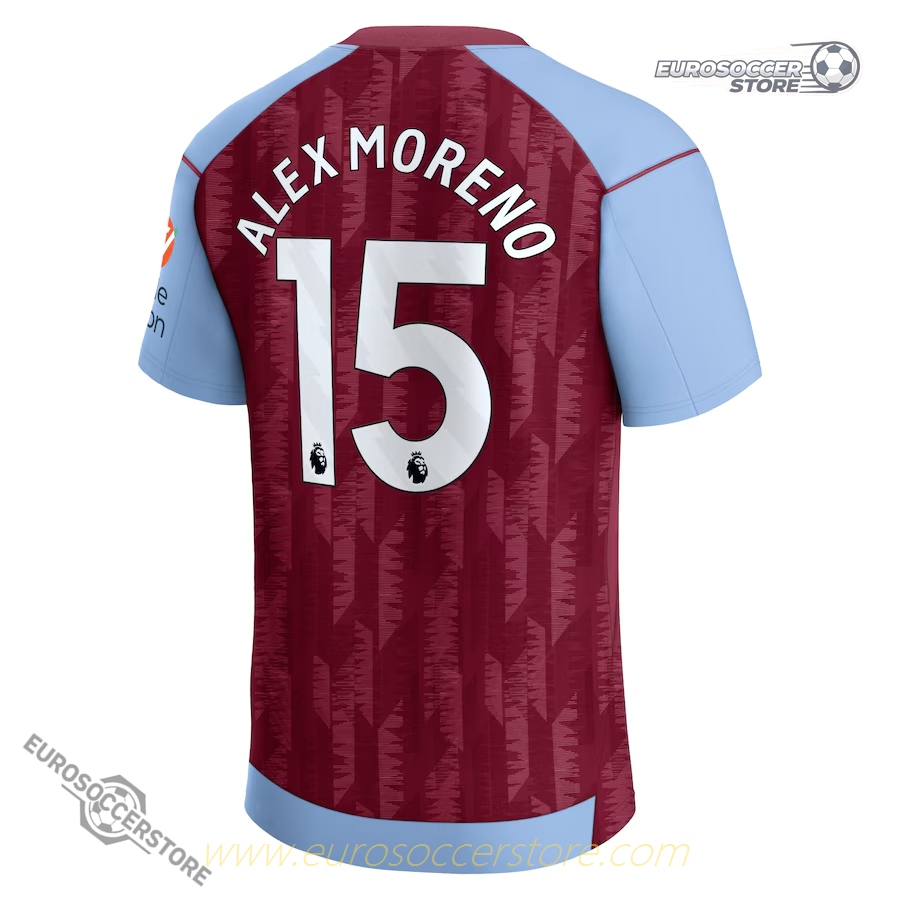 Aston Villa's ALEX MORENO 15 Home Football Jersey for the 23-24 Season