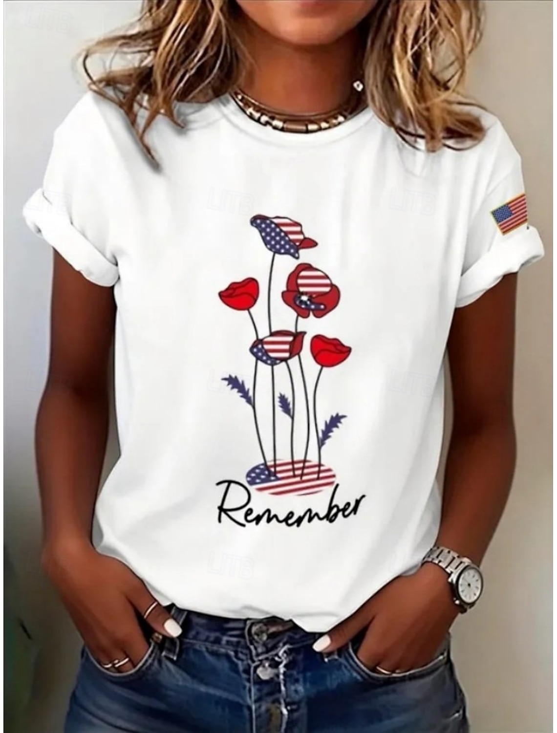 American Independence Day Women's Shirt Short Sleeve Graphic Flag Vintage Stylish Casual Sleeveless Shirt Collar Regular Tops Daily Blue White Light Blue Summer Spring