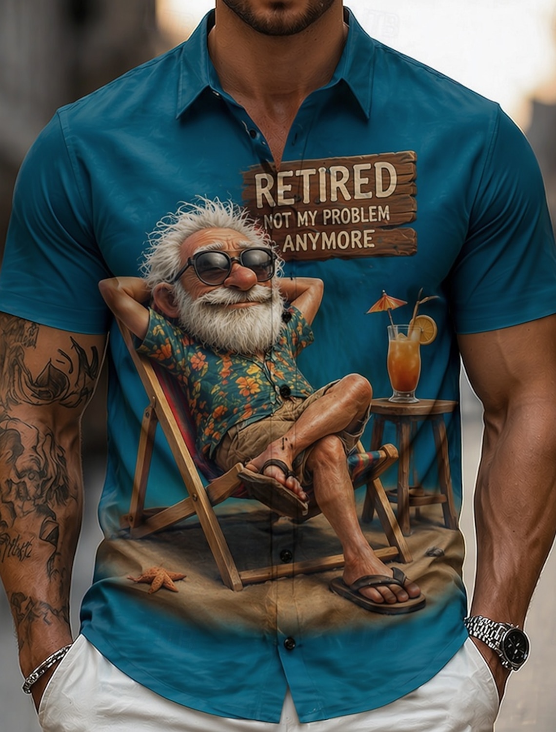 Men's Guitarist Player Cartoon Character Old Man Shirt Summer Shirt Button Up Shirt Short Sleeve Funny Vintage Retro Daily Outdoor Vacation Summer Spring Turndown 3D Print Collared Shirts Blue Violet