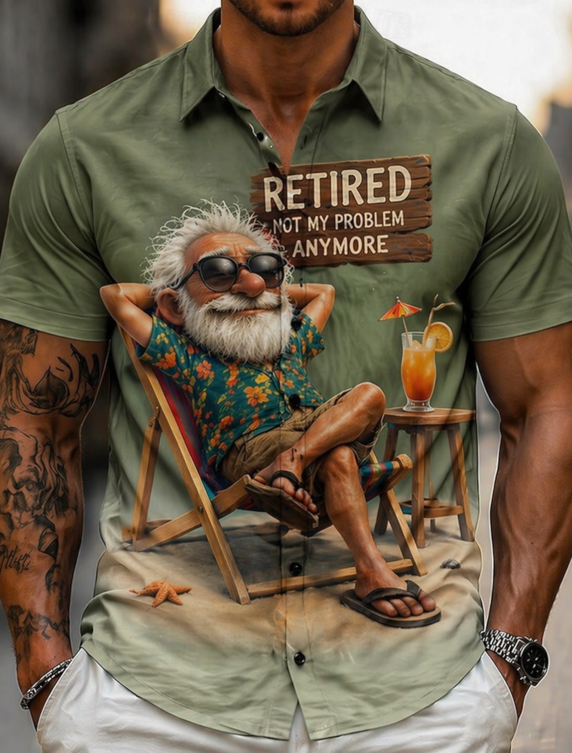 Men's Guitarist Player Cartoon Character Old Man Shirt Summer Shirt Button Up Shirt Short Sleeve Funny Vintage Retro Daily Outdoor Vacation Summer Spring Turndown 3D Print Collared Shirts Blue Violet