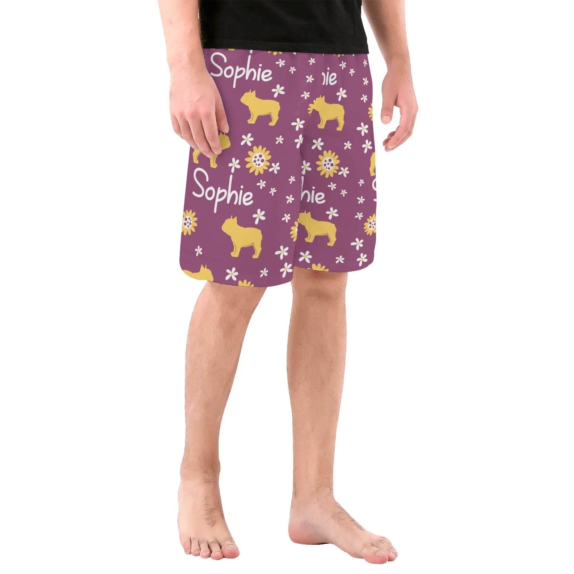 Durable Custom Mens All Over Print Shorts With French Bulldog Name fo...