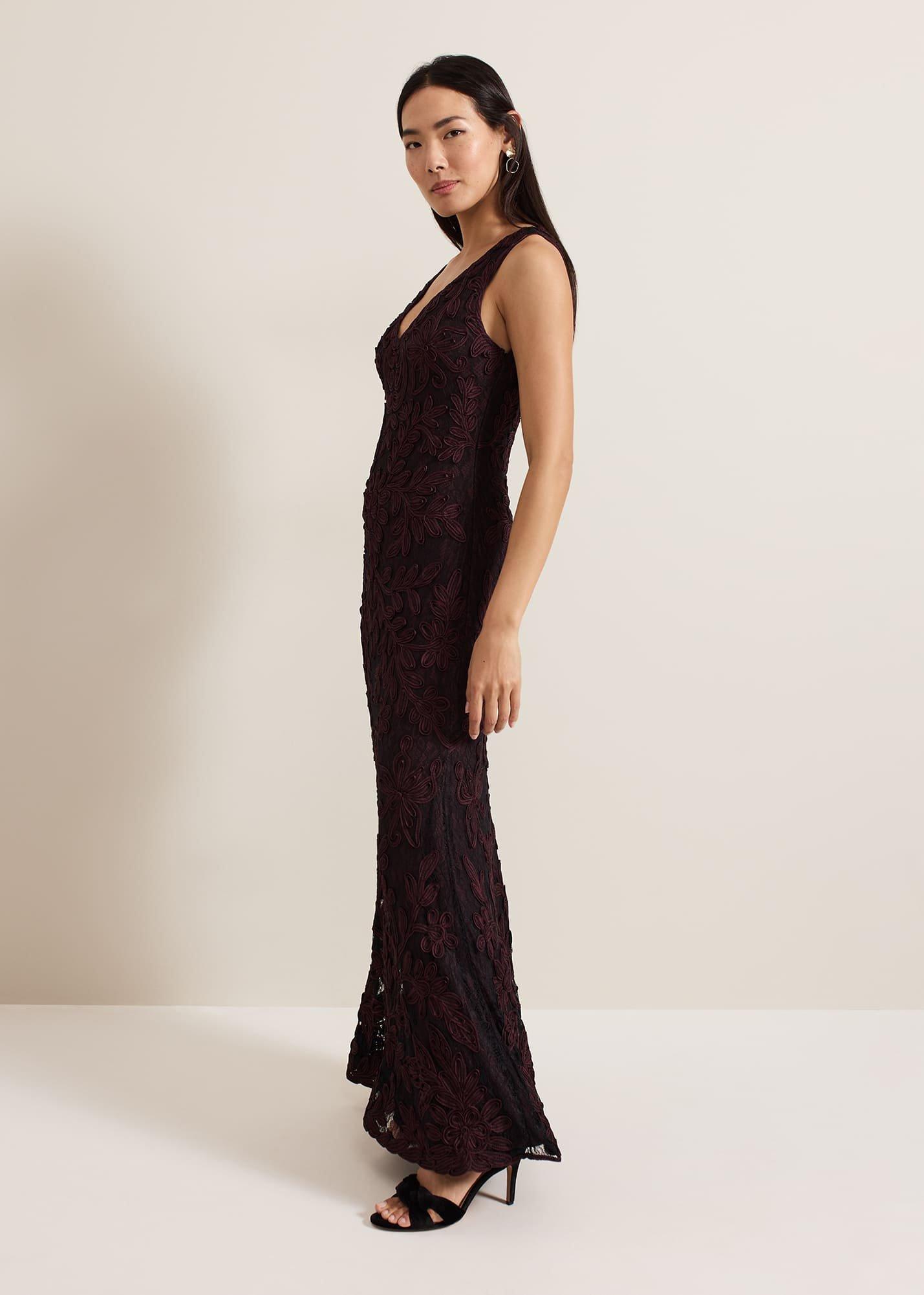 Montee Burgundy Tapework Maxi Dress