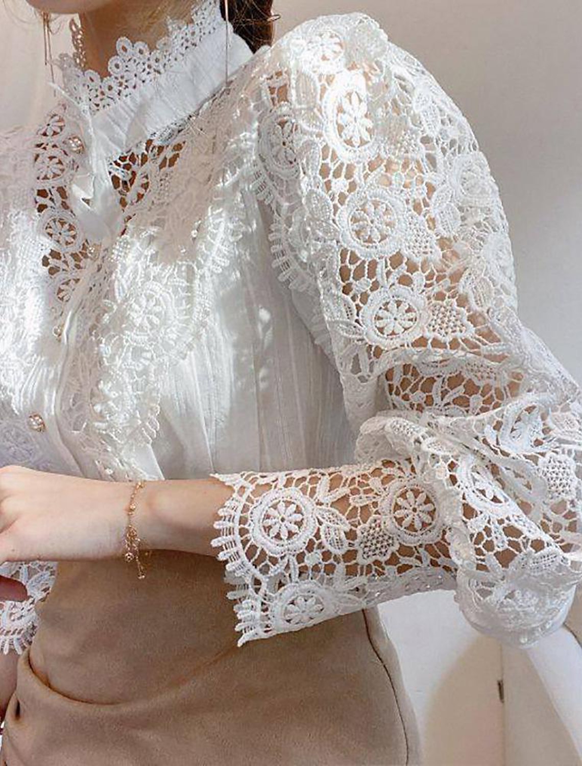 Women's Lace Shirt Blouse Eyelet top  Lace Shirt Elegant Fashion Elegant & Luxurious Solid Colored Shirt Collar Hole Regular Fit Daily Spring Fall Winter Fall & Winter