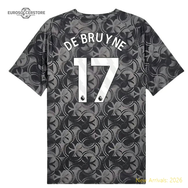 Authentic 2025-2026 Man City Warm Up Jersey Black De Bruyne 17
