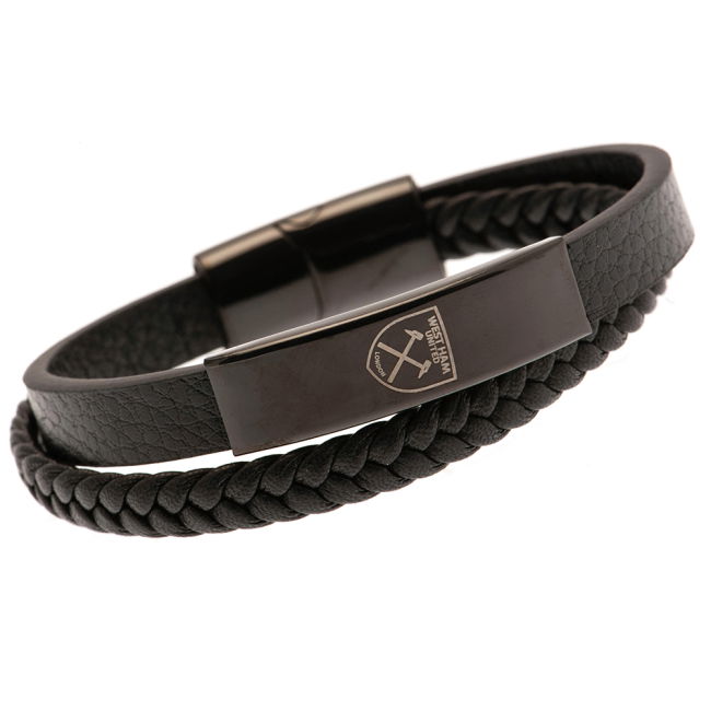 West Ham United FC Black IP Leather Bracelet | Classic Style