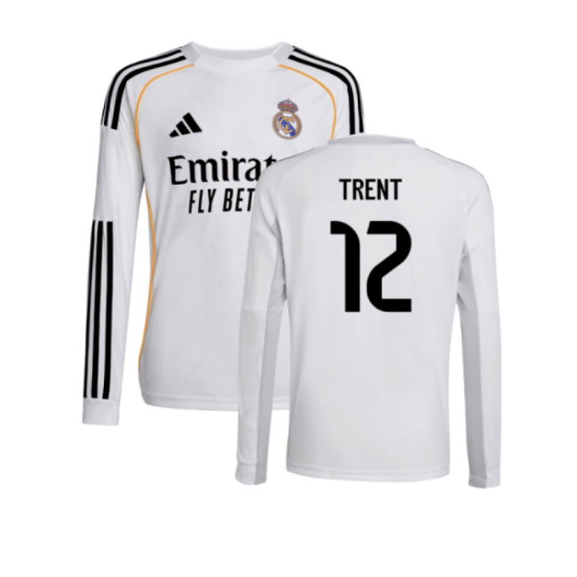 2025-2026 Real Madrid Long Sleeve Home Shirt (Kids) (Trent 12) - Ma...