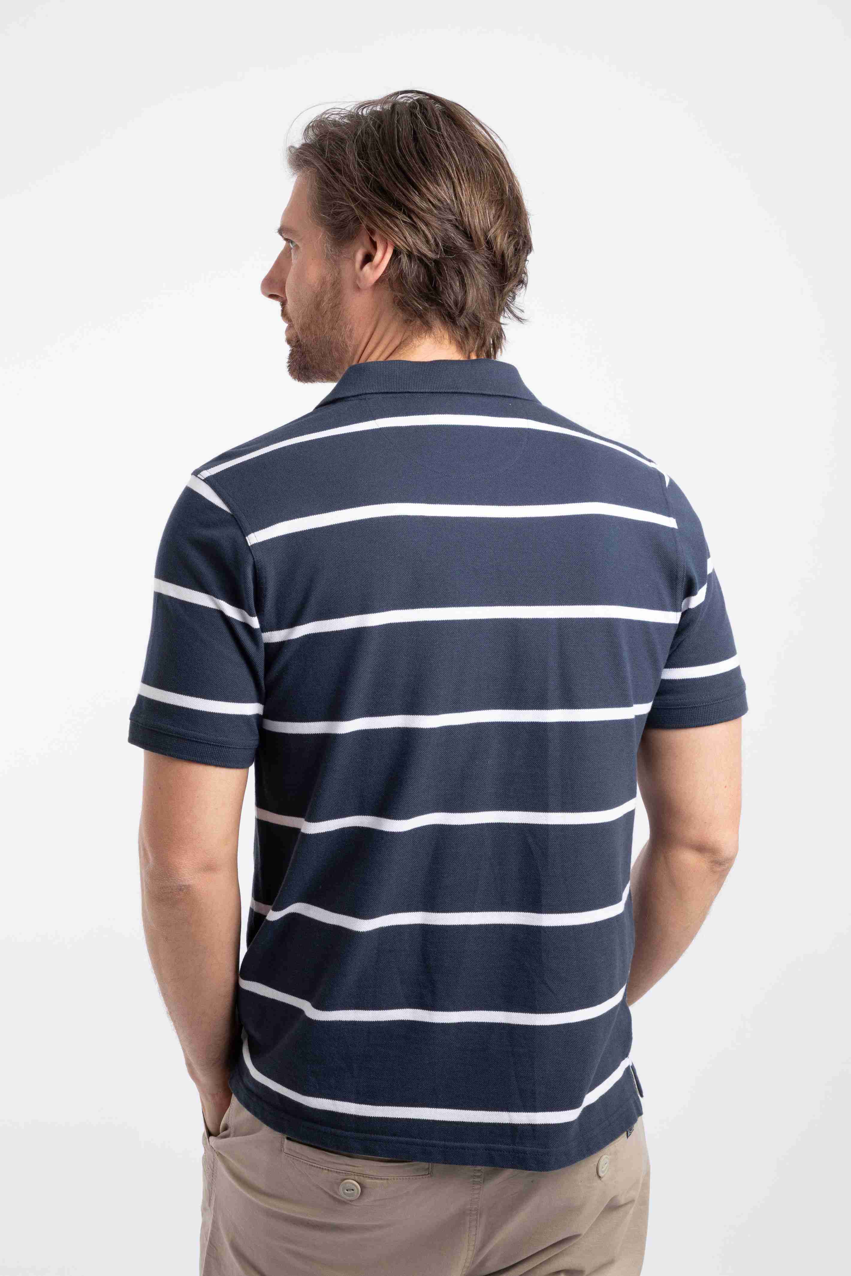 Fabian Striped Pique Polo Shirt Navy