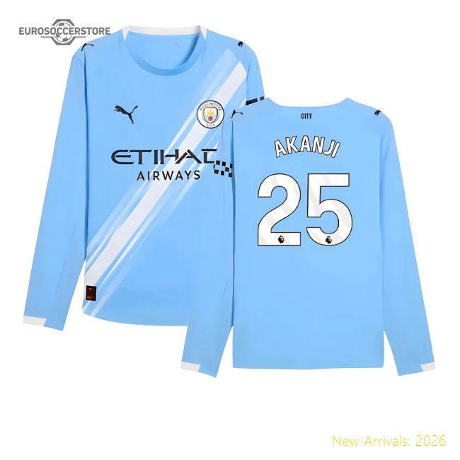 Premium 2025-2026 Man City Authentic Long Sleeve Home Shirt (akanji