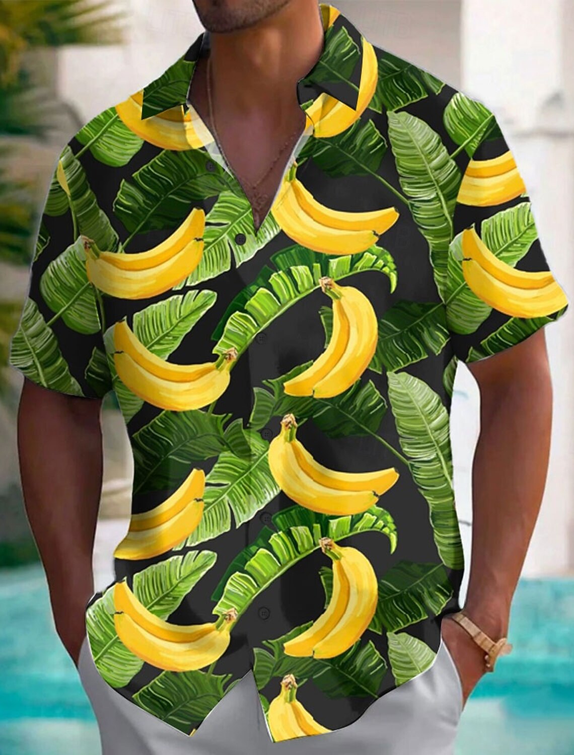 Men's Fruit Optical Illusion Banana Shirt Summer Hawaiian Shirt Button Up Shirt Short Sleeve Hawaiian Resort Vacation Holiday Beach Wear Summer Spring Turndown 3D Print Collared Shirts Light Yellow