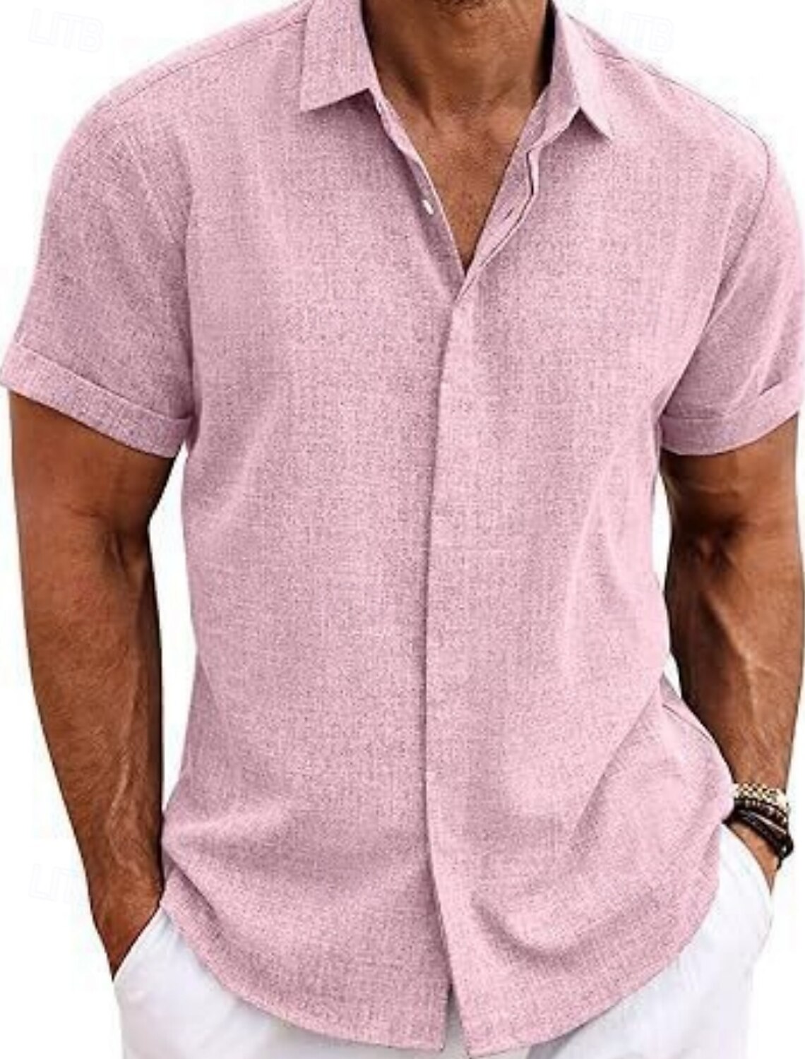 Men's Shirt Casual Black White Light Green Pink Wine Short Sleeve