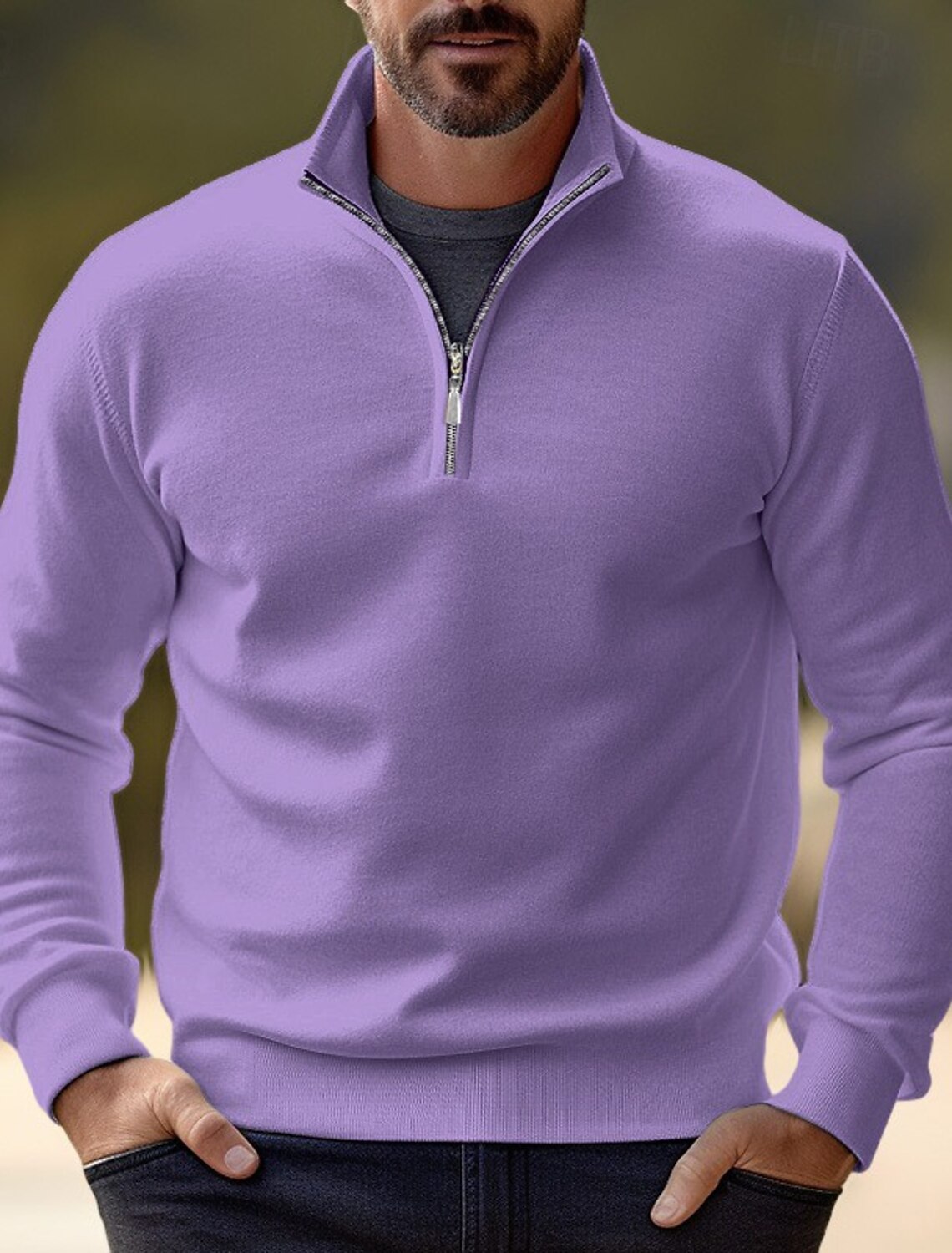 Men's Sweater Pullover Jumper Dress Knit Ribbed Regular Half Zip Slim