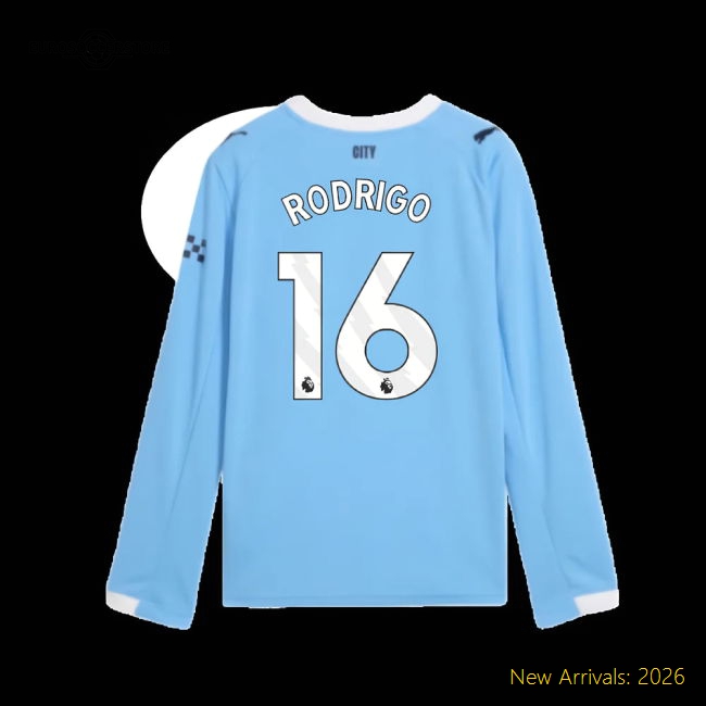 Authentic 2025-2026 Man City Long Sleeve Home Shirt (kids) (rodrigo