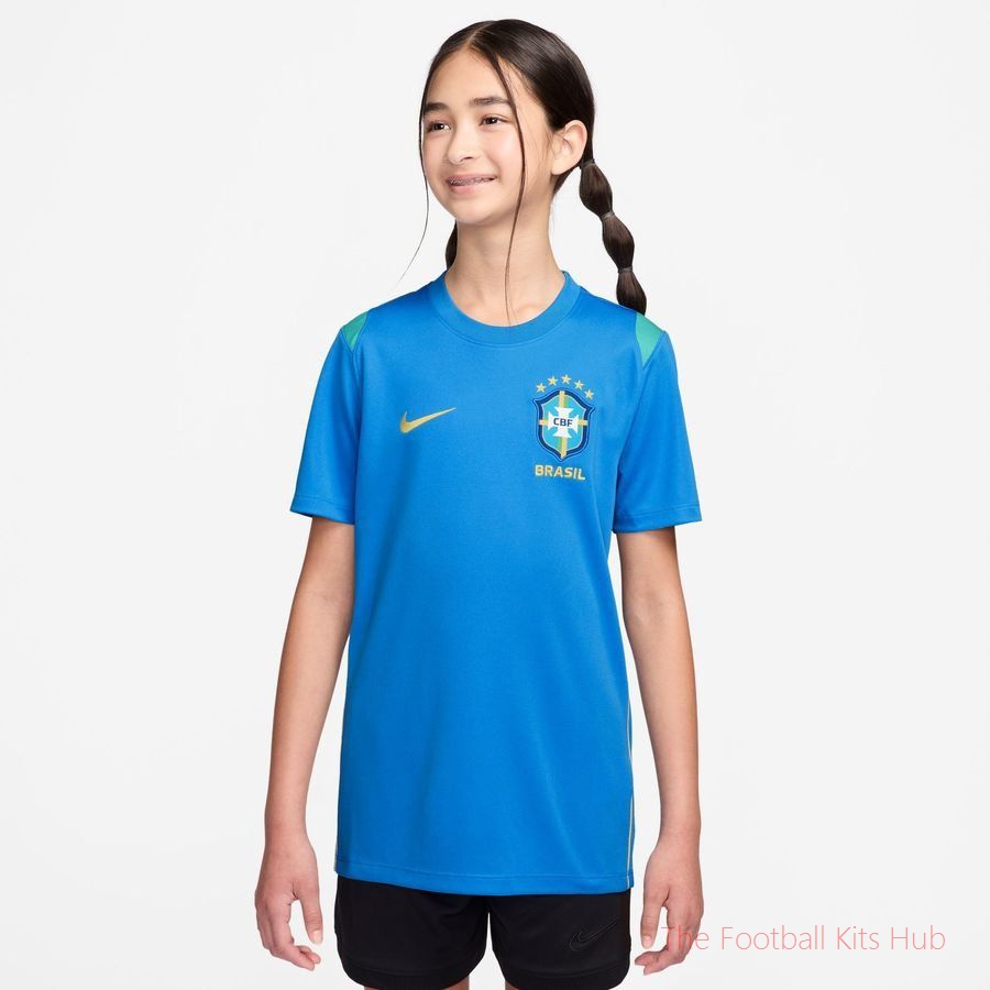 Brazil Training T-Shirt Dri-FIT Academy Pro World Cup 2026 - Photo Blue/Light Menta/Midwest Gold Kids
