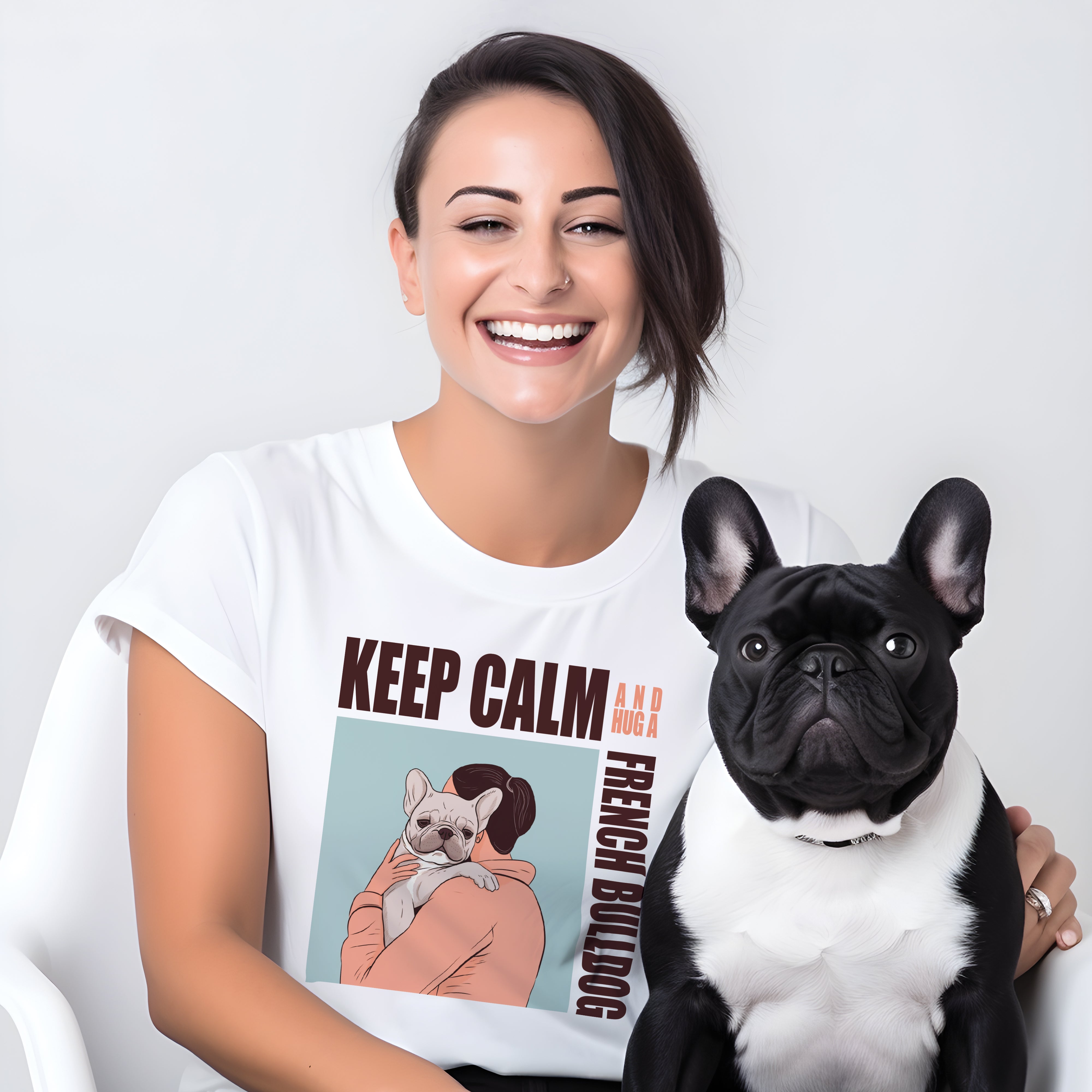 Hugging Frenchie - Bulldog Inspired Unisex T-shirt For Dog Lovers