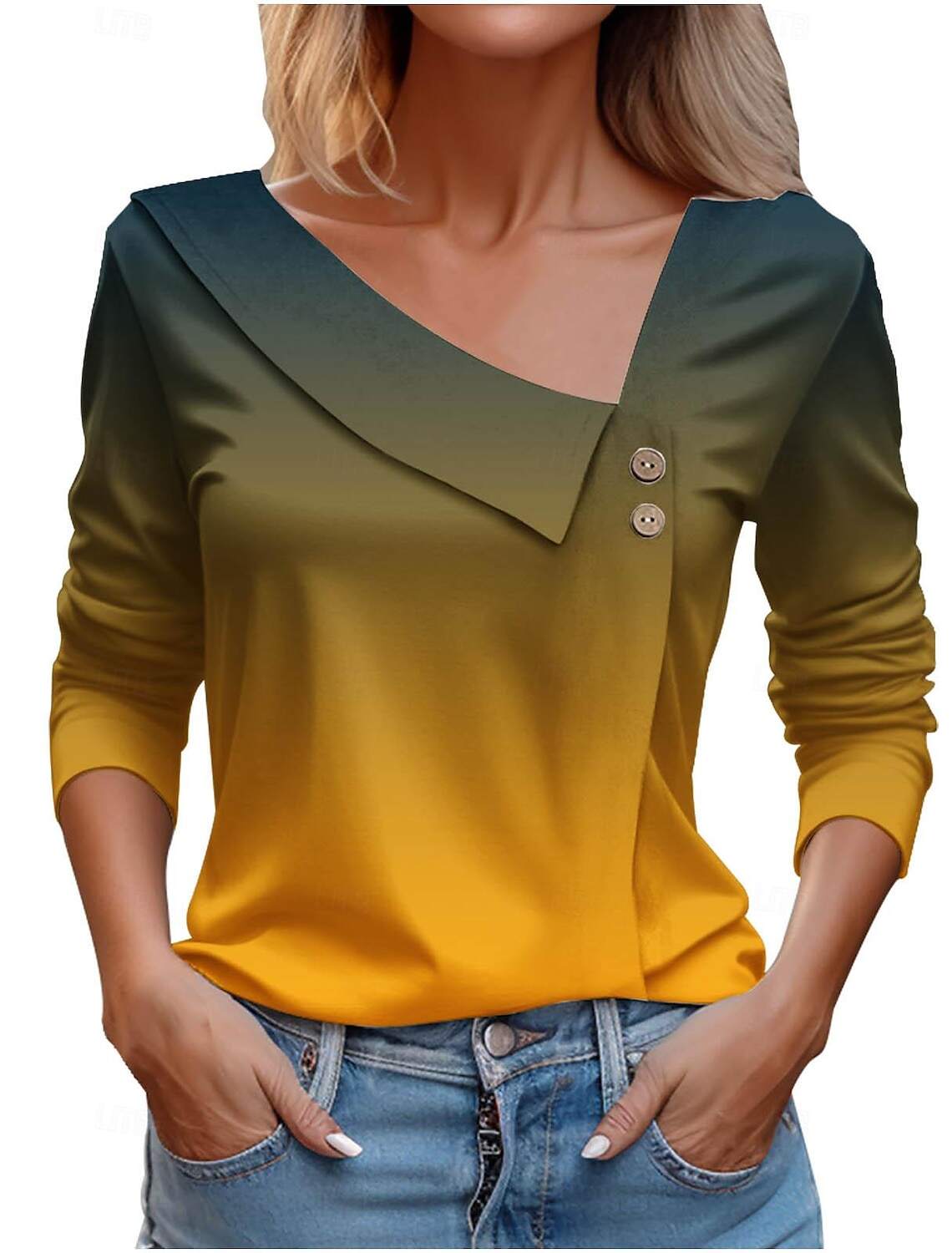 Women's Shirt Blouse Casual Buttons Print Long Sleeve Regular Tops V Neck Daily Spring & Summer