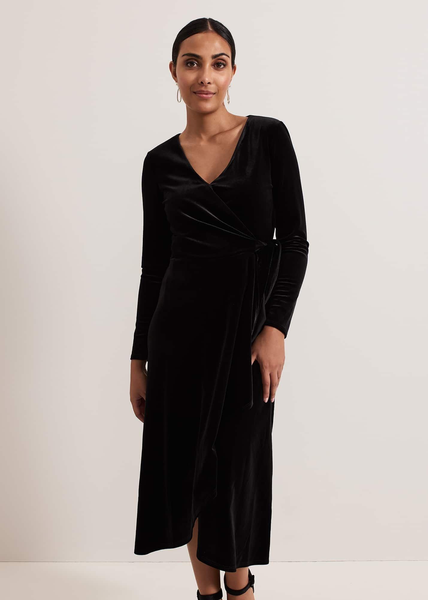 Petite Julia Black Velvet Wrap Dress