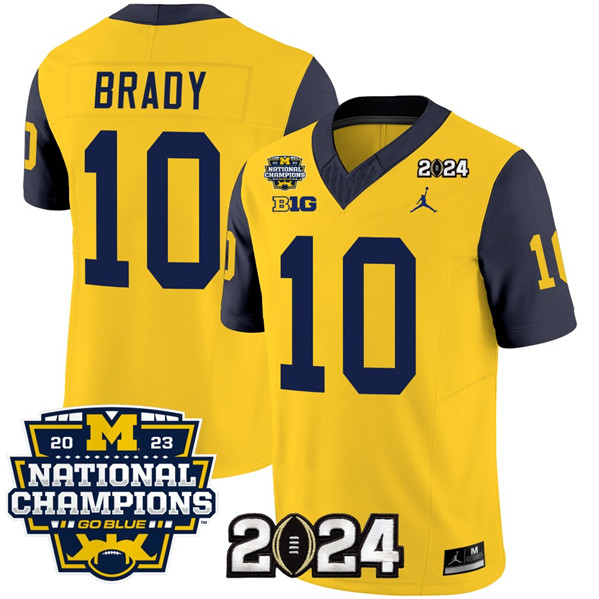 Men's Michigan UM Yellow 2024 official Tom Brady #10 match worn Jersey