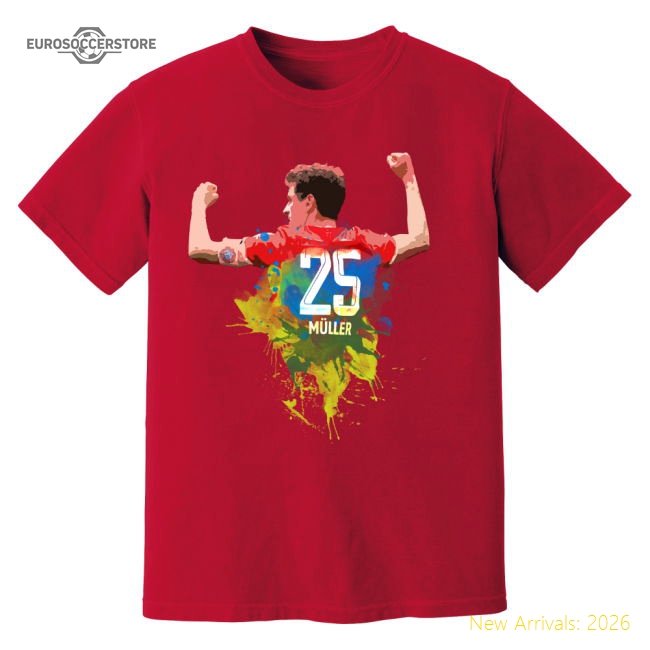 Teams,Bayern Bayern Club Munich Thomas Muller Art T-Shirt (Red)