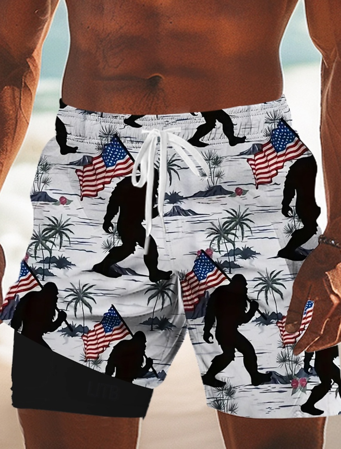 Independence Day Men's 4th of July U.S. 250th Anniversary US Flag Patriotic Lined Shorts 2 in 1 Board Shorts Swim Trunks Mid Waist Holiday Side Pockets With Compression Liner Elastic Drawstring Waist