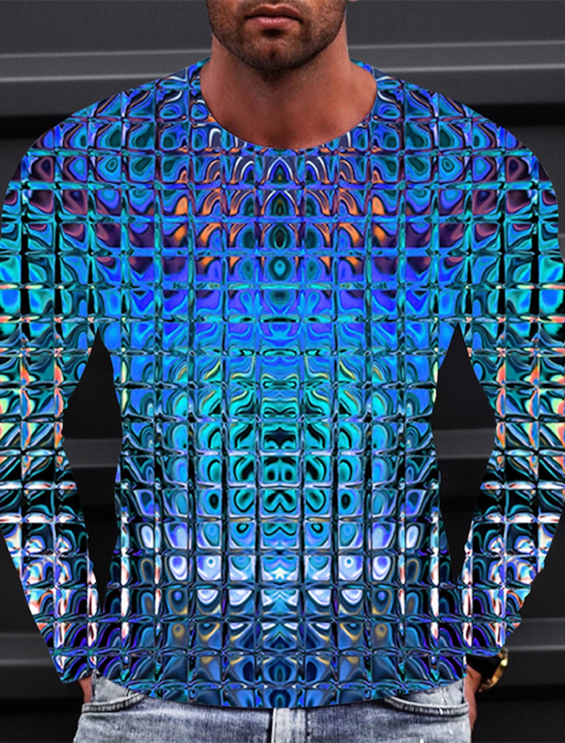 Men's Graphic Gradient Metallic Shirt T Shirt Long Sleeve T shirt 3D Print Crew Neck Shirt Vintage Fashion Designer Daily Outdoor Sports Blue 1 2 Spring & Fall Clothing Apparel S M L XL 2XL 3XL 4XL