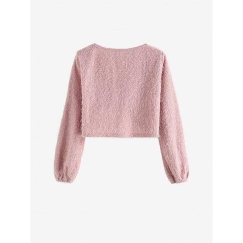 Cropped Twisted Front Fuzzy Textured Top CW6264