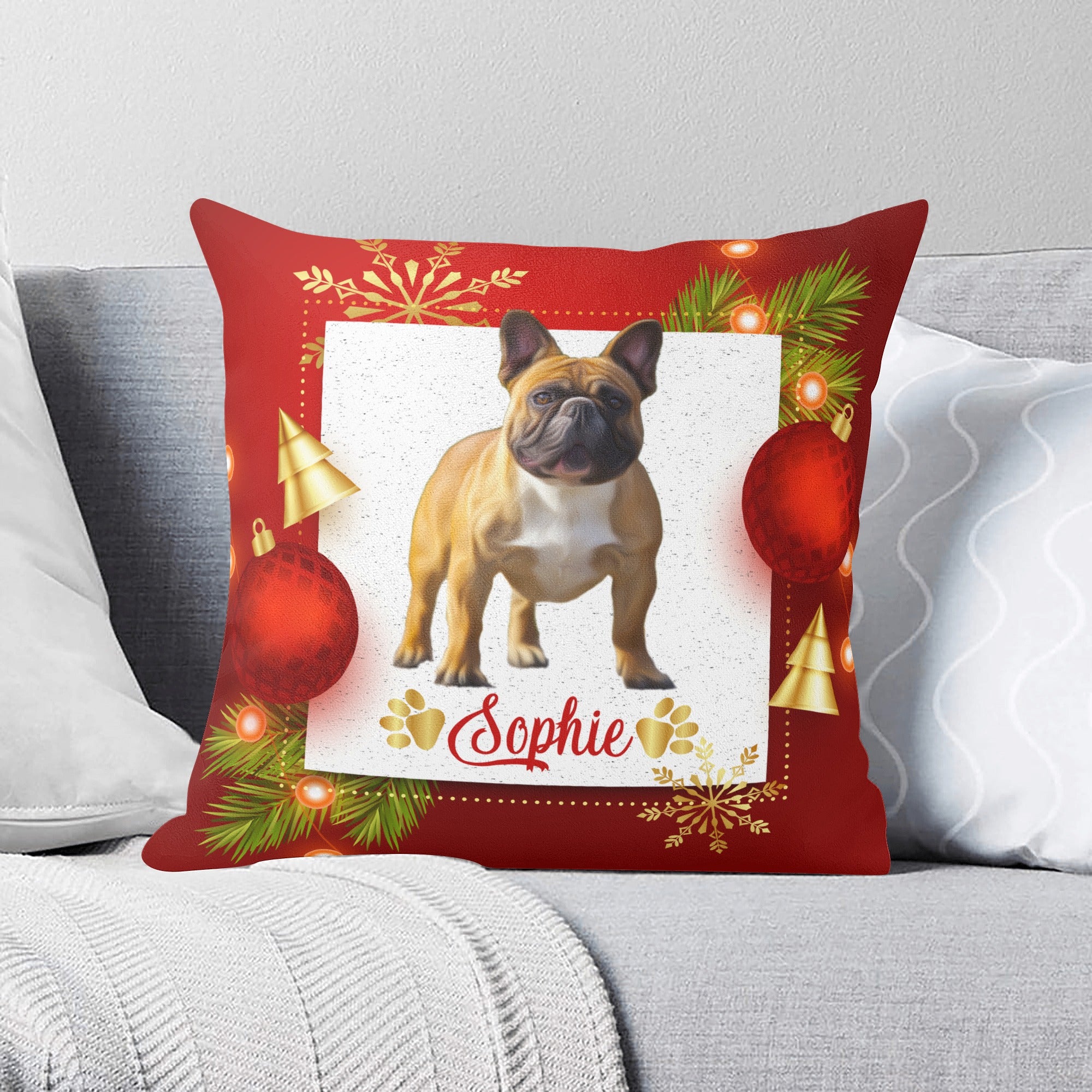French Bulldog Personalized Christmas Pillow With Frenchie Name And
