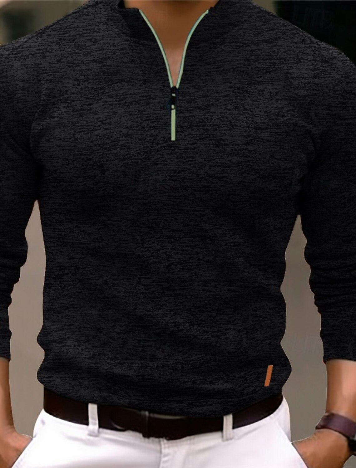 Men's Polo Shirts Quarter Zip Polo Sports & Outdoor Casual Daily Standing Collar Quarter Zip Long Sleeve Fashion Basic Solid Color Pocket Spring & Fall Regular Fit Black Navy Blue Ocean Blue Orange