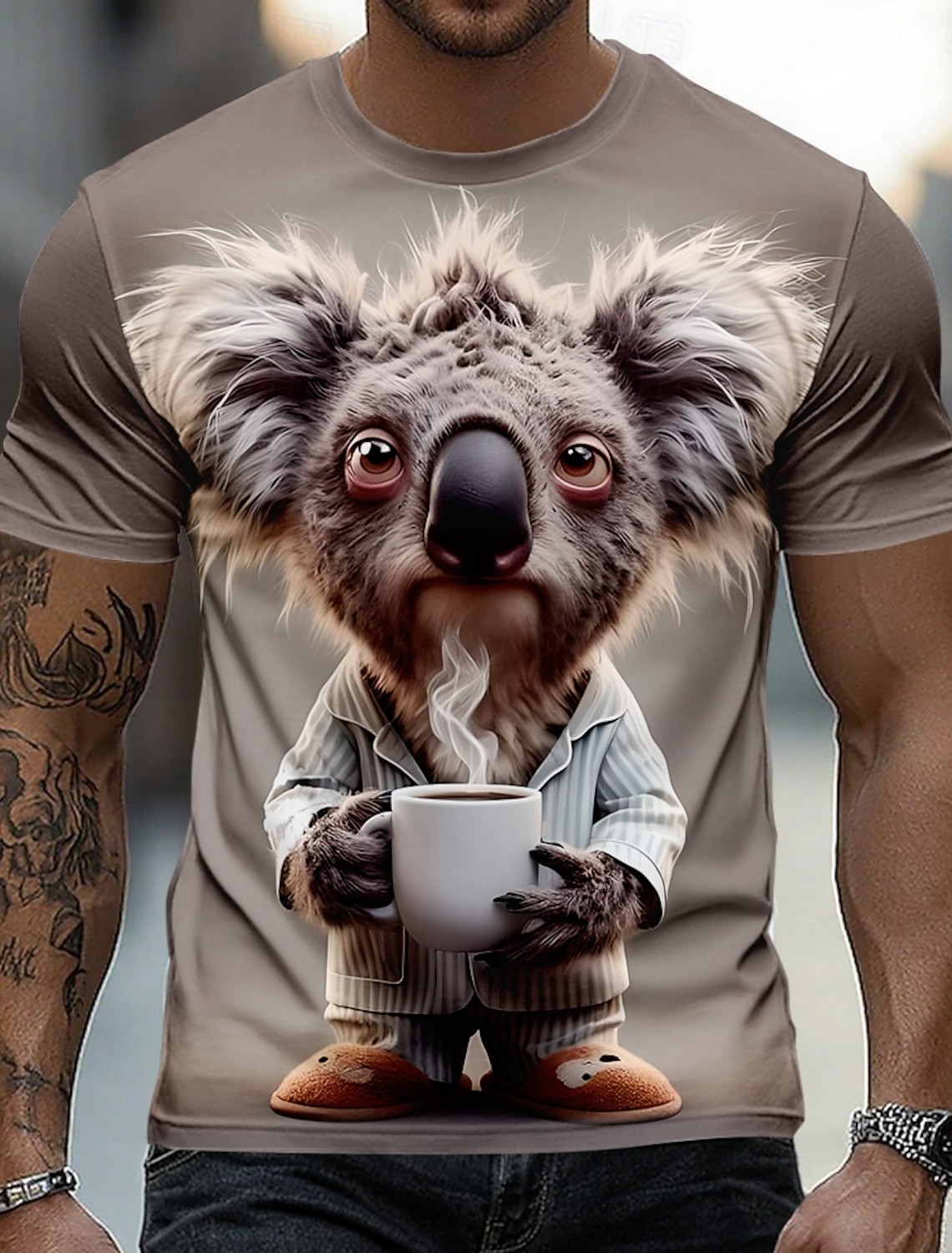 Men's Animal T Shirt Short Sleeve T shirt 3D Print Crew Neck Shirt Funny Casual Daily Street Khaki Light Grey Army Green Summer Spring Clothing Apparel S M L XL 2XL 3XL