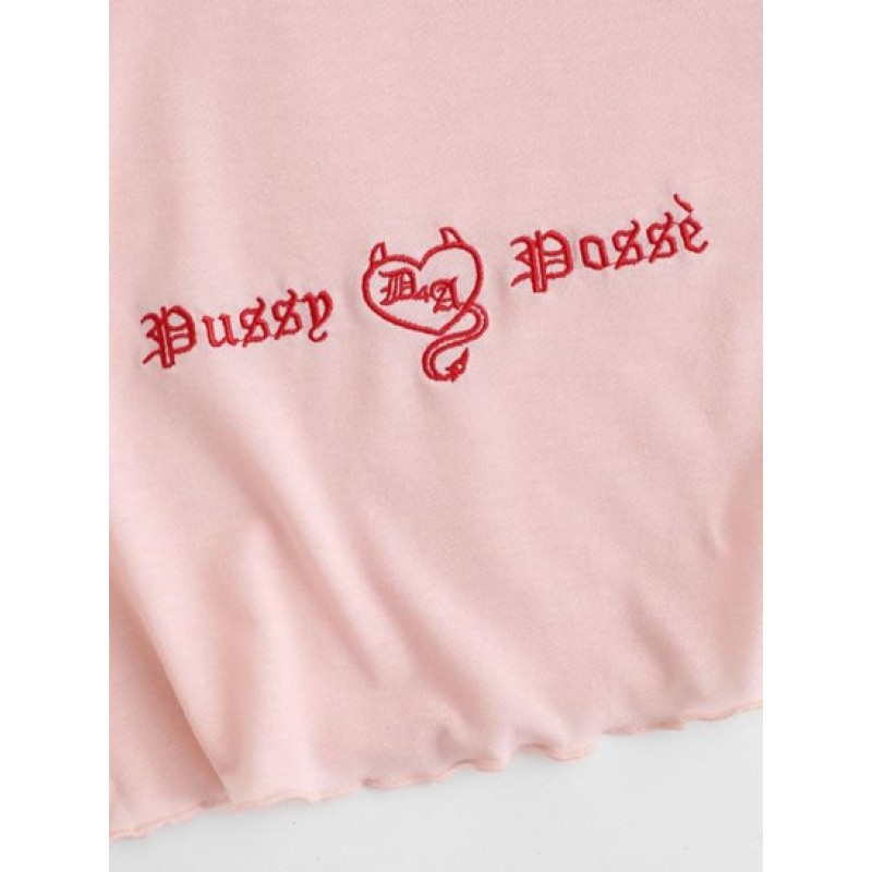 Embroidery Frilled Crop Lettuce Tee HO7841