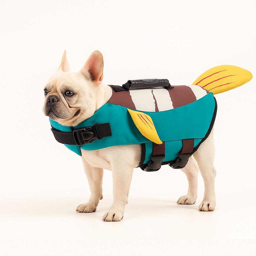 Frenchie Summer Life Jacket – Reflective Adjustable Swim Vest with Handle