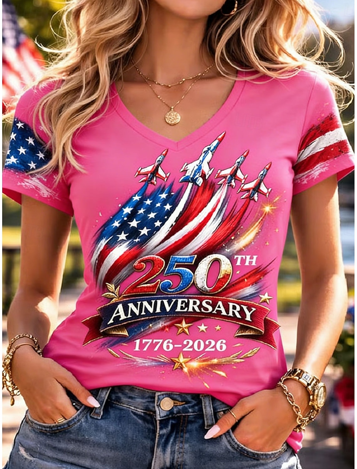 American Independence Day Women's T Shirt Print Graphic Flag Vintage Stylish Classic Short Sleeve V Neck Regular Tops Daily Blue White Red Summer Spring