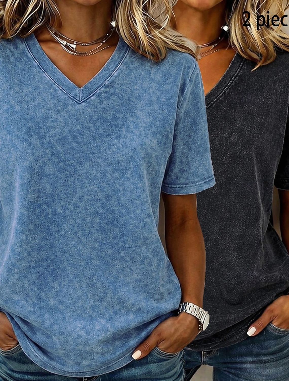 Women's 100% Cotton 2 Pieces Set T Shirt Basic Classic Modern Short Sleeve Crew Neck Regular Tops Casual Daily Going out Black / Red White+Pink White / Black Green / Blue White+Orange Summer Spring