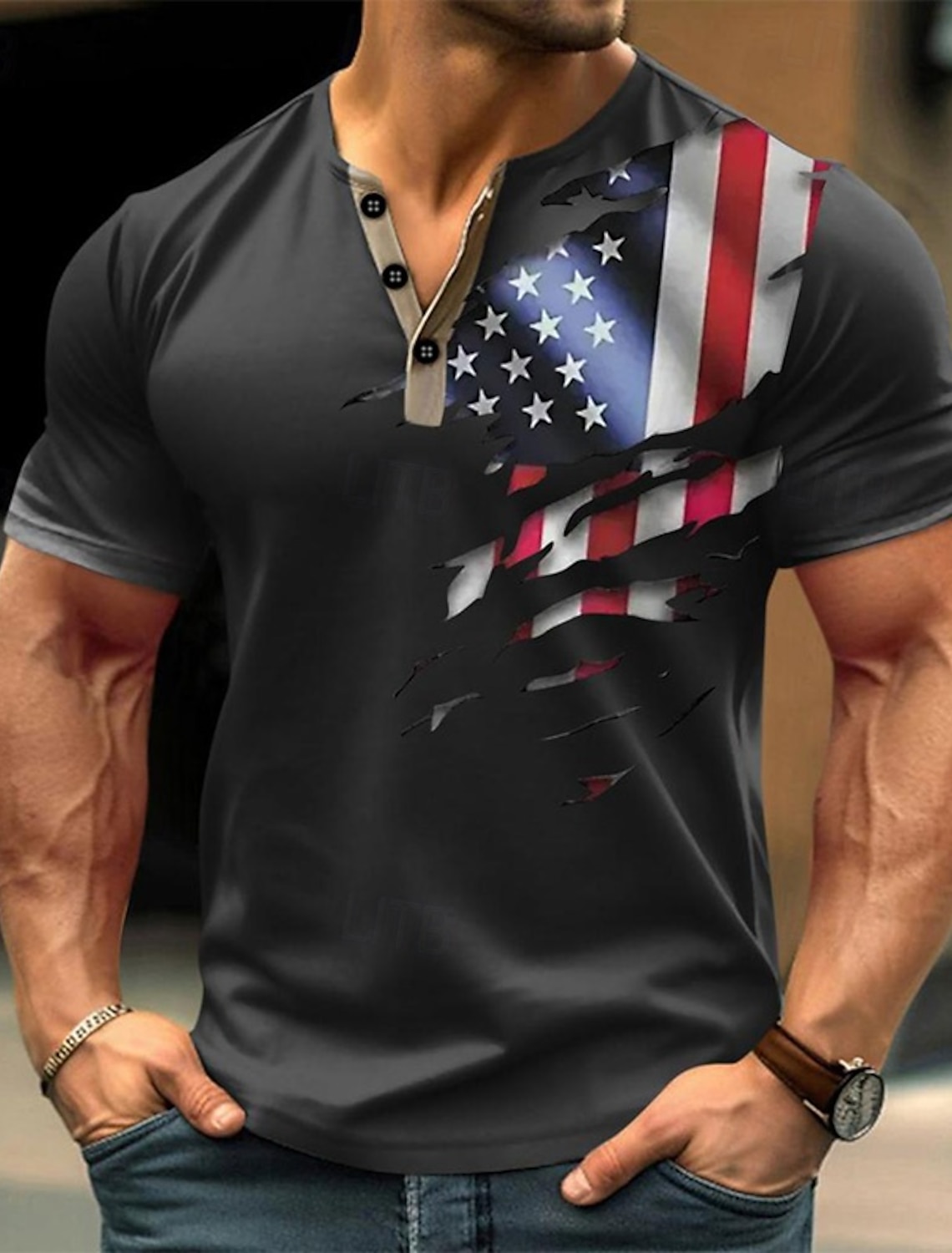 4th of July 2026 250th Memorial Day Men's Vintage Retro Designer Henley Short Sleeve T-Shirt Casual Daily Street