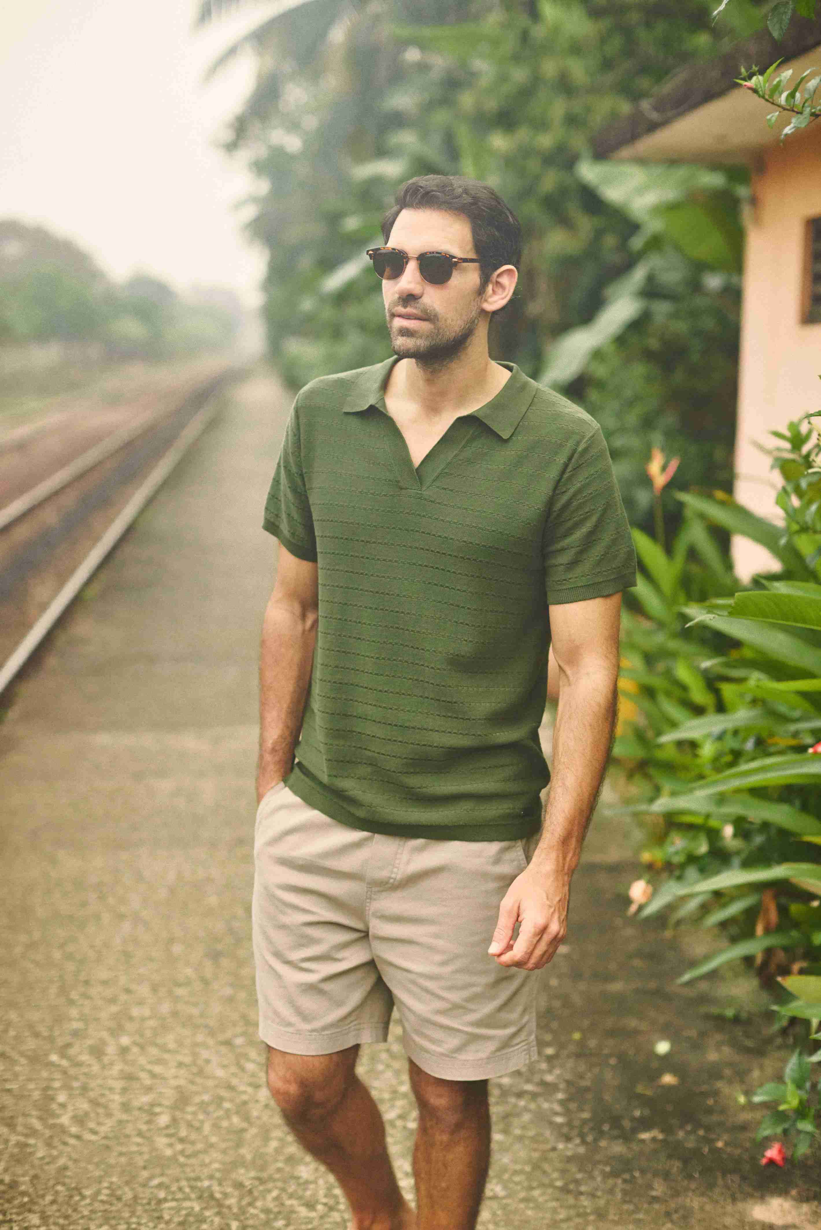 Tyne Trophy Neck Knitted Polo Shirt Ginko Green