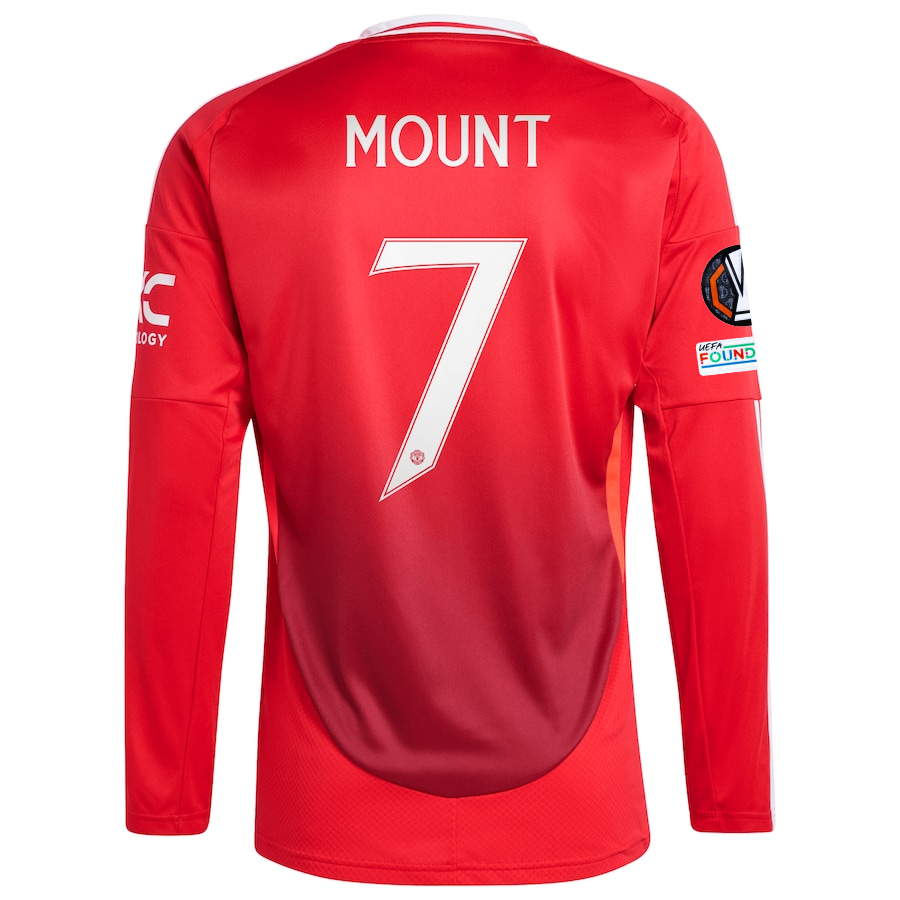 Mason Mount Manchester United Long Sleeve Home Soccer Jersey 24/25 Europa League Red