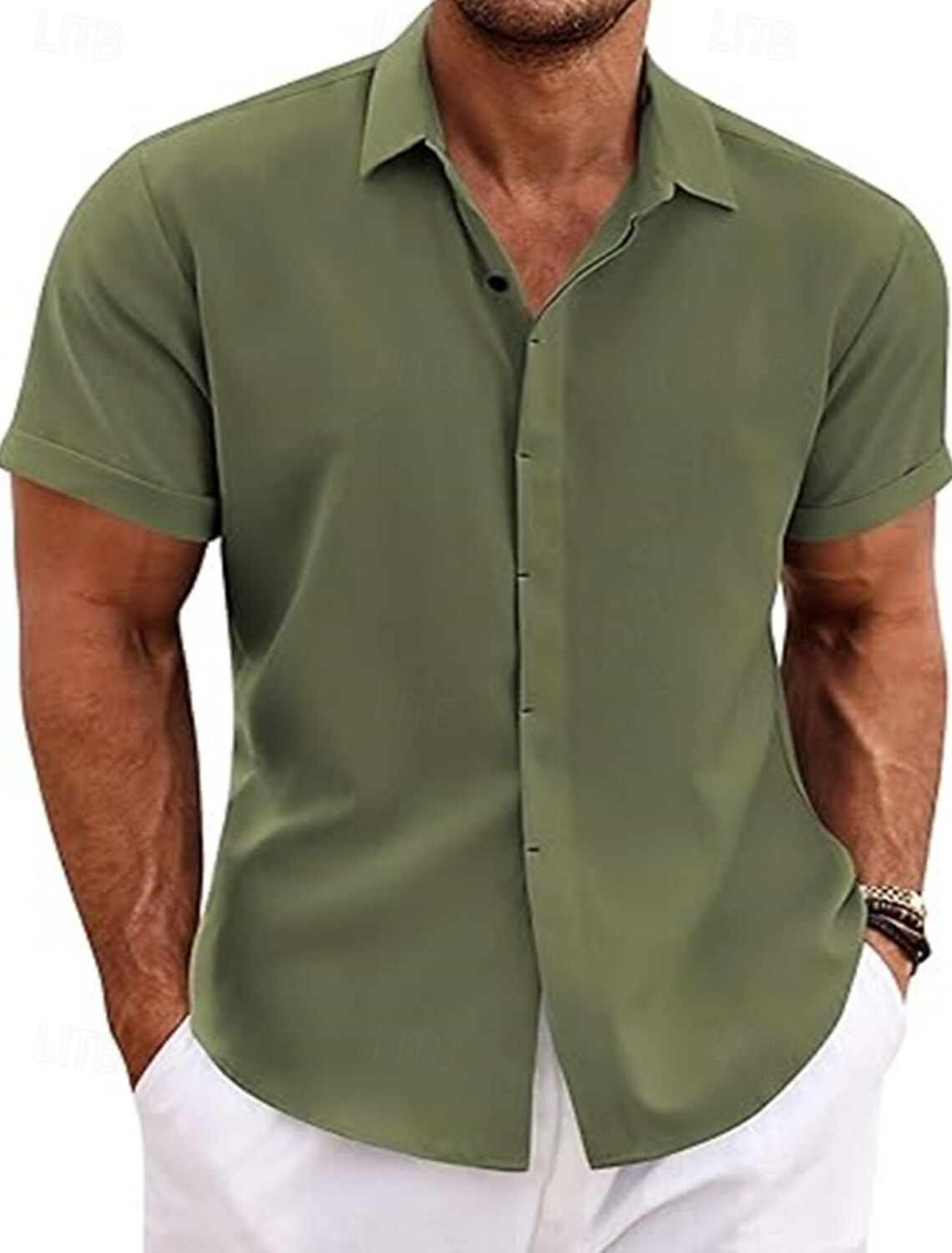 Men's Shirt Casual Black White Light Green Pink Wine Short Sleeve