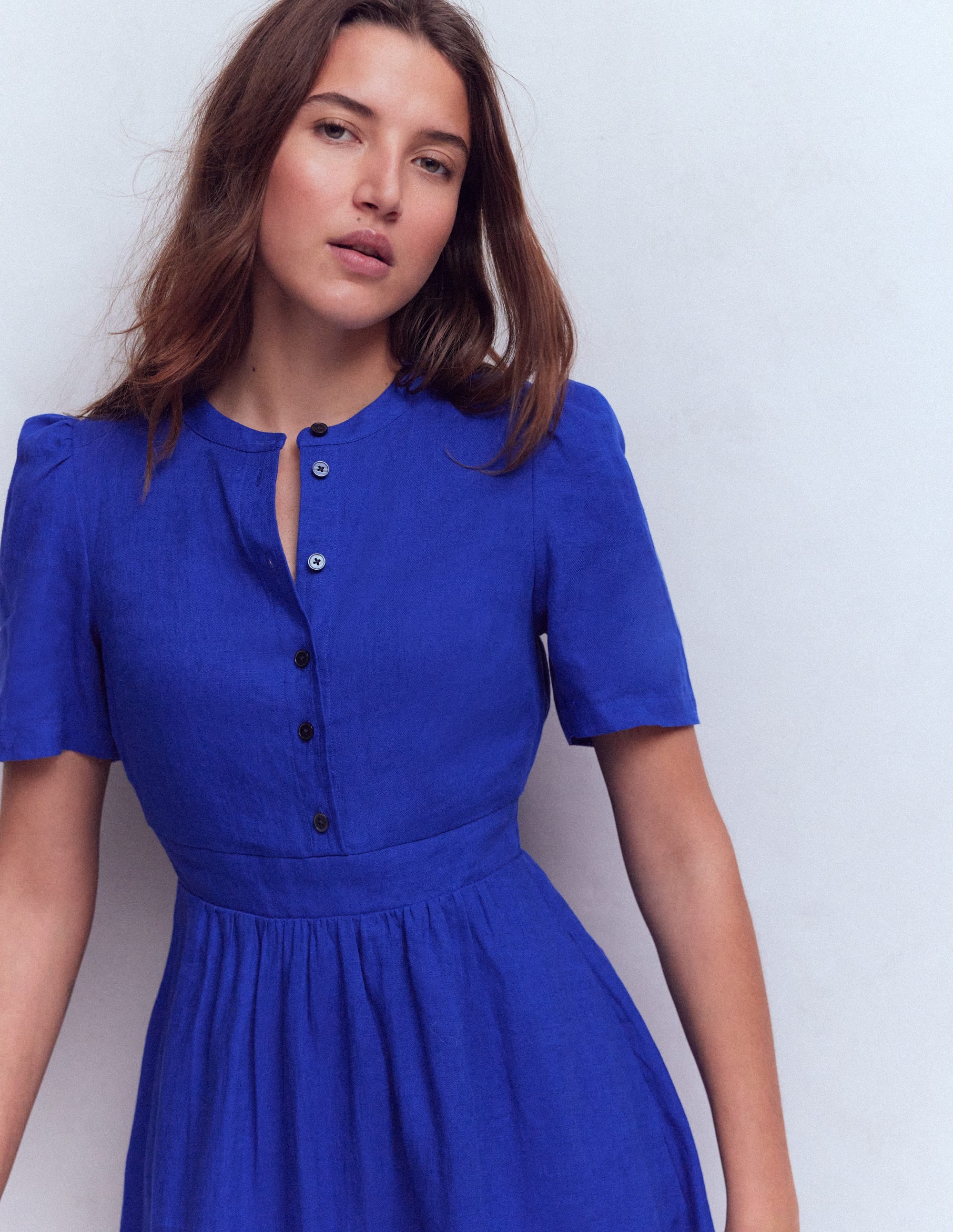Ivy Placket Linen Midi Dress