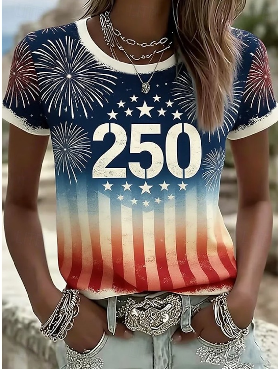 American Independence Day Women's T Shirt Print Graphic American Flag Vintage Stylish Classic Short Sleeve V Neck Regular Tops Casual Daily White-Blue White Red White Summer Spring Fall Winter
