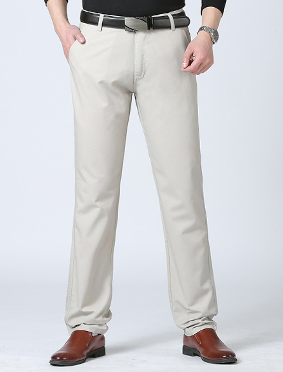 Men's Dress Pants Trousers Pocket Straight Leg Plain Comfort